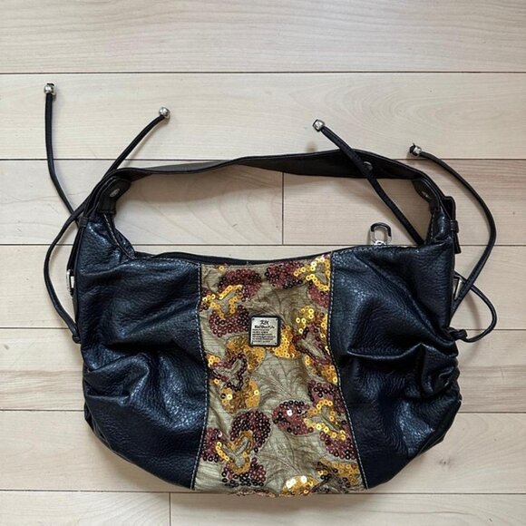 Unique boho-style shoulder bag with black faux leather body sequins - Picture 2 of 7